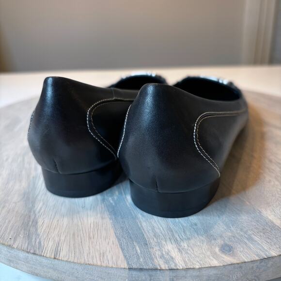 Salvatore Ferragamo Black Leather Gancini Loafers 7.5 B Italy Stitch Flats - Picture 8 of 11